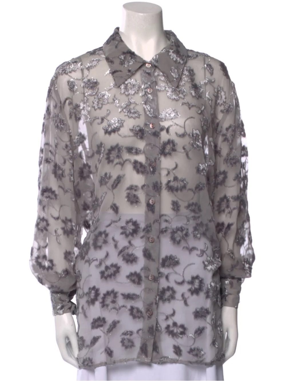 Bob Mackie grey sheer wearable art oversized flowy blouse top shirt plus size 28